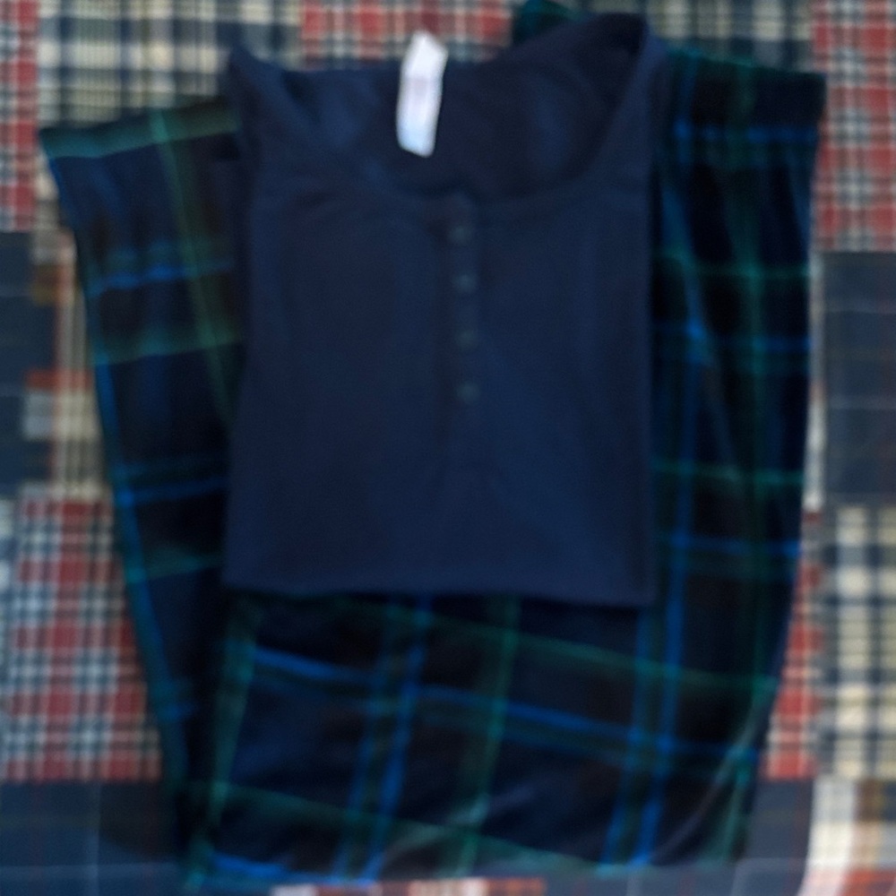 Navy and Green plaid Pajama Set